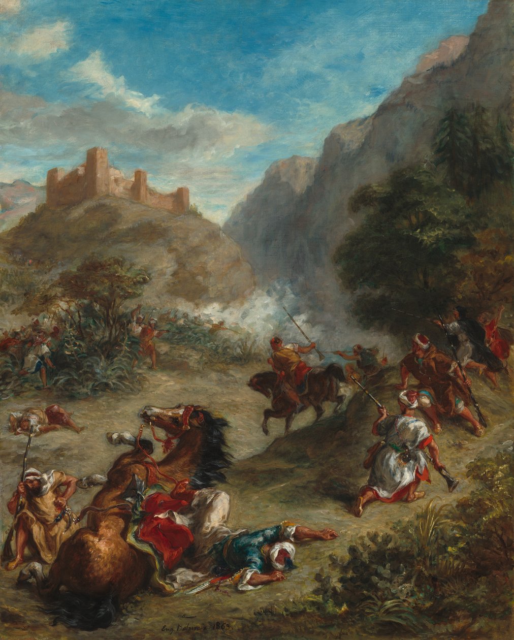 Arabové potyčky v horách od Ferdinand Victor Eugene Delacroix