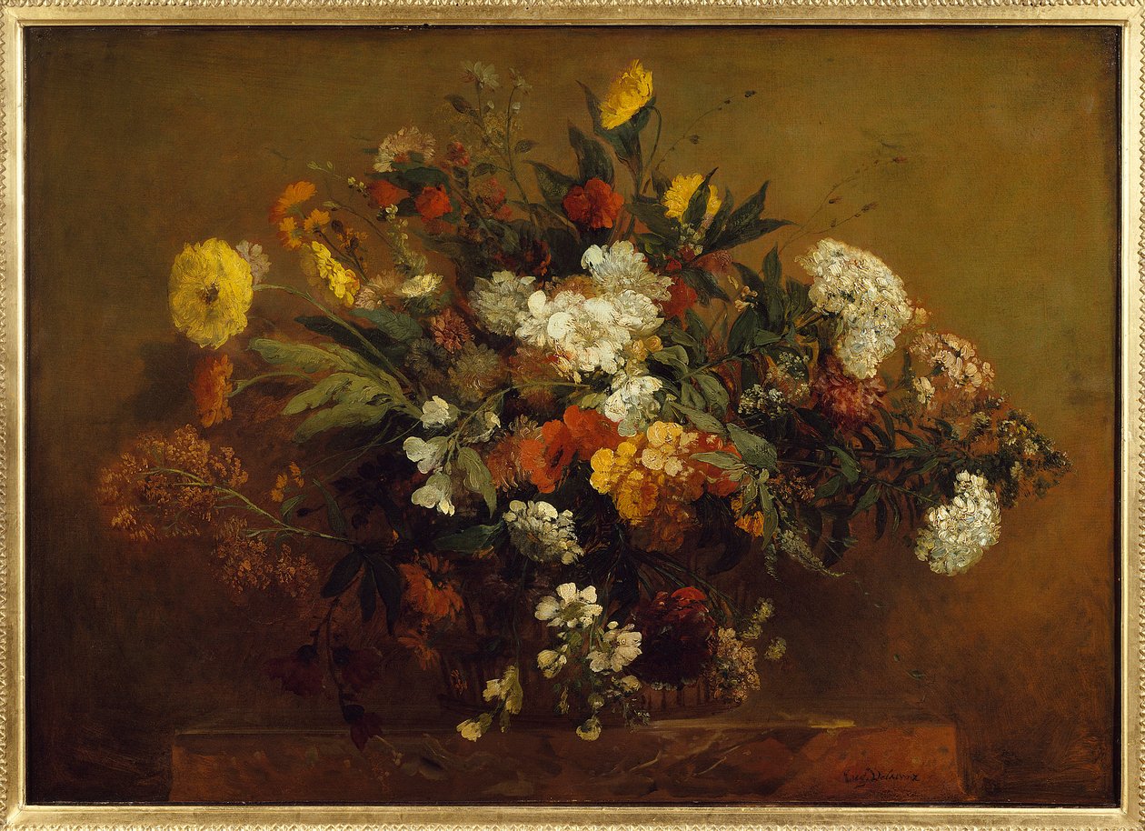 Kytice květin. Obraz Eugene Delacroix (1798-1863) od Ferdinand Victor Eugene Delacroix