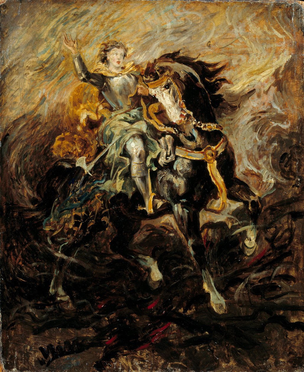 Clorinde zasahující, aby zachránila Olinde a Sophronia Ilustrace scény Torquata Tassa „La Jerusalem delivree“ (La gerusalemme liberata). Obraz Eugene Delacroix (1798-1863) 19. století Sun. 0,61x0,5m od Ferdinand Victor Eugene Delacroix