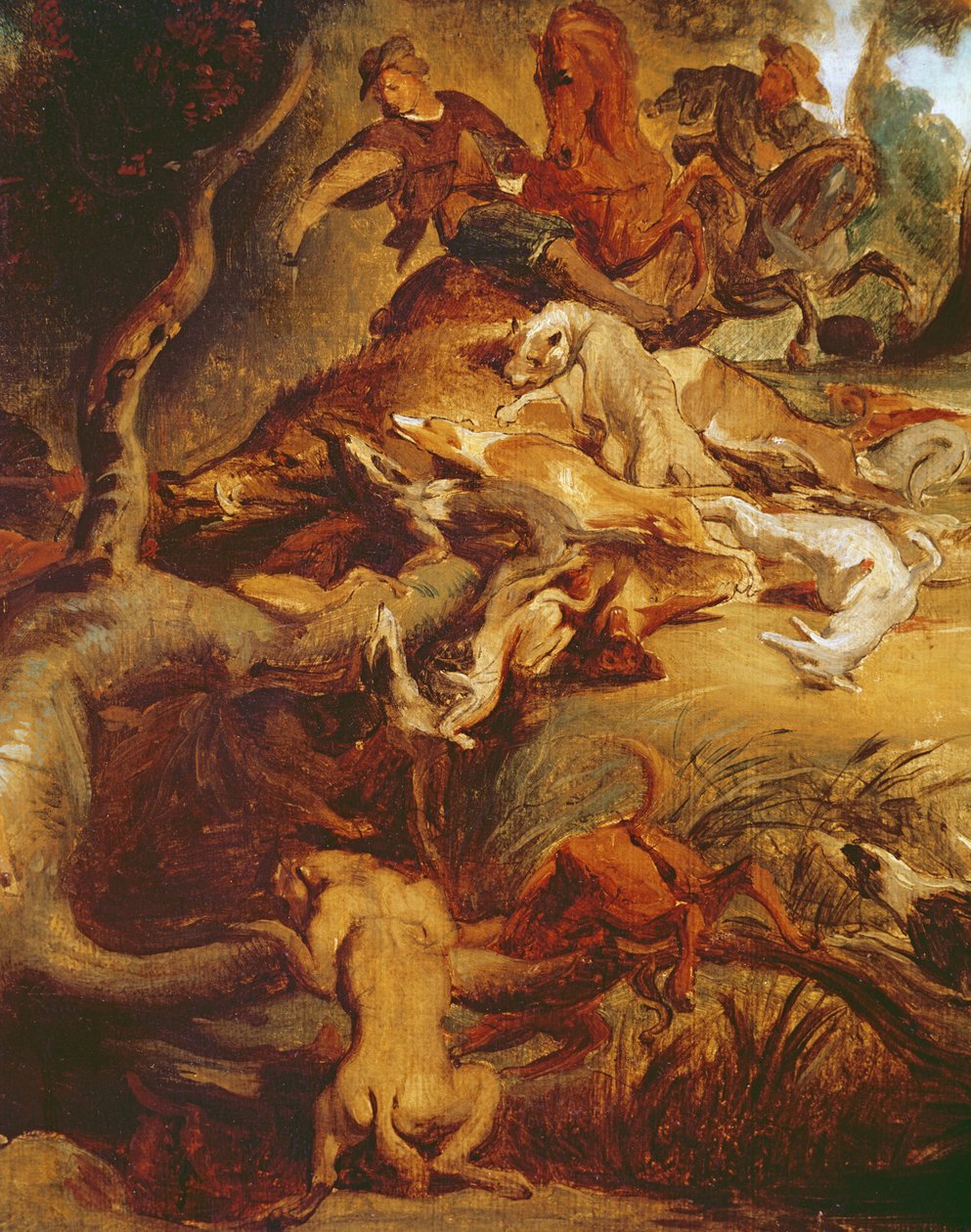 Detail lovu na divoké prase podle malby od Rubense, kolem 1840-50 (viz 203232) od Ferdinand Victor Eugene Delacroix