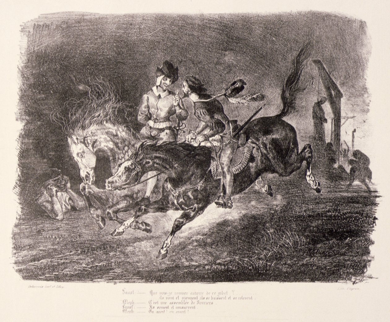 Faust a Mefistofeles cválají sabatní nocí, 1828 od Ferdinand Victor Eugene Delacroix
