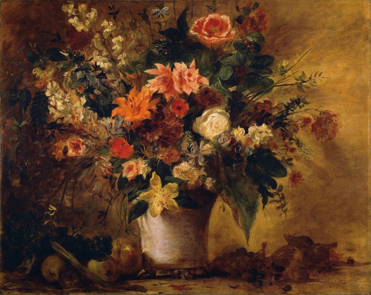 Květiny a ovoce (olej na plátně) od Ferdinand Victor Eugene Delacroix