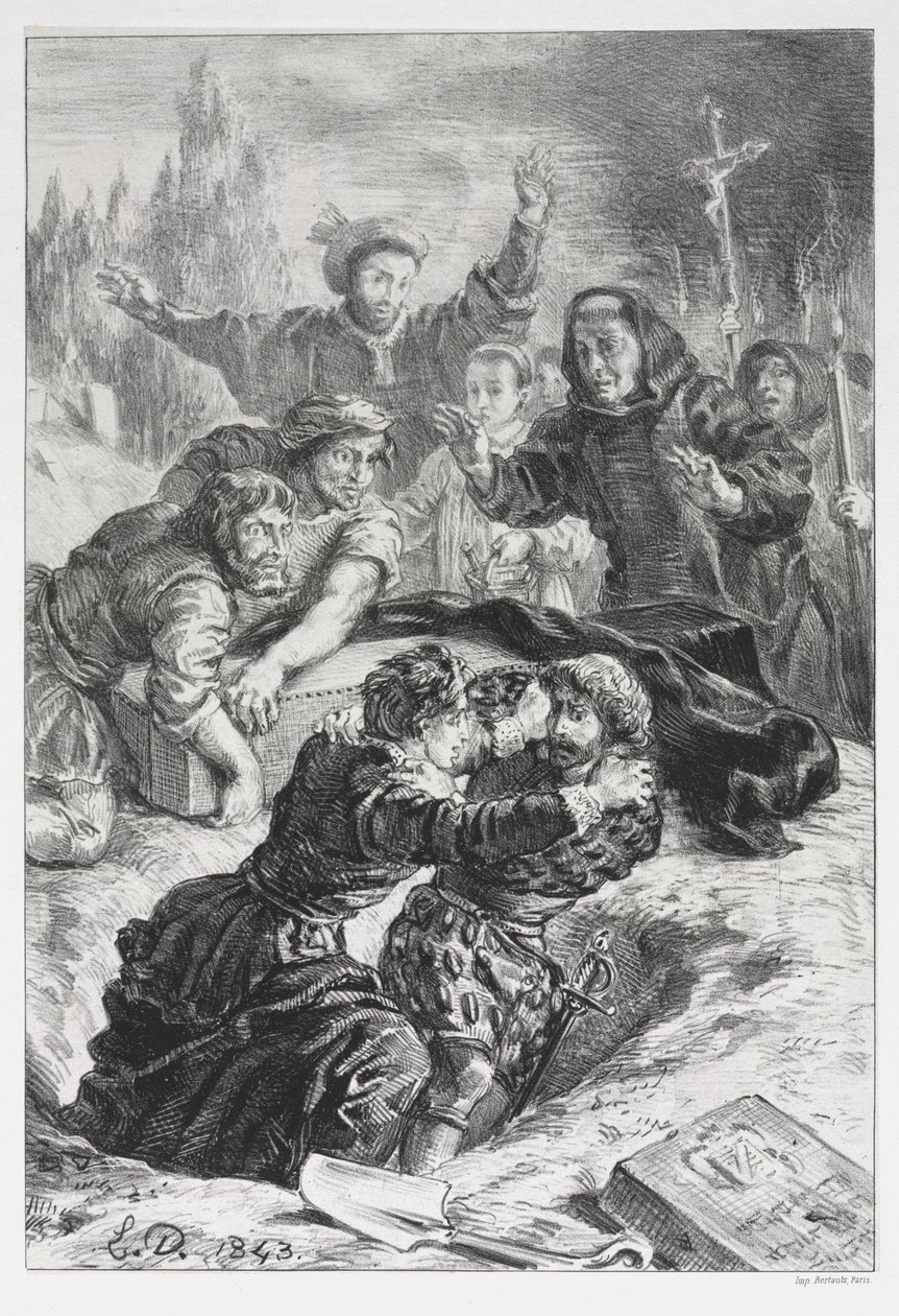 Hamlet: Hamlet a Laertes v hrobě Ofélie, 1843. od Ferdinand Victor Eugene Delacroix