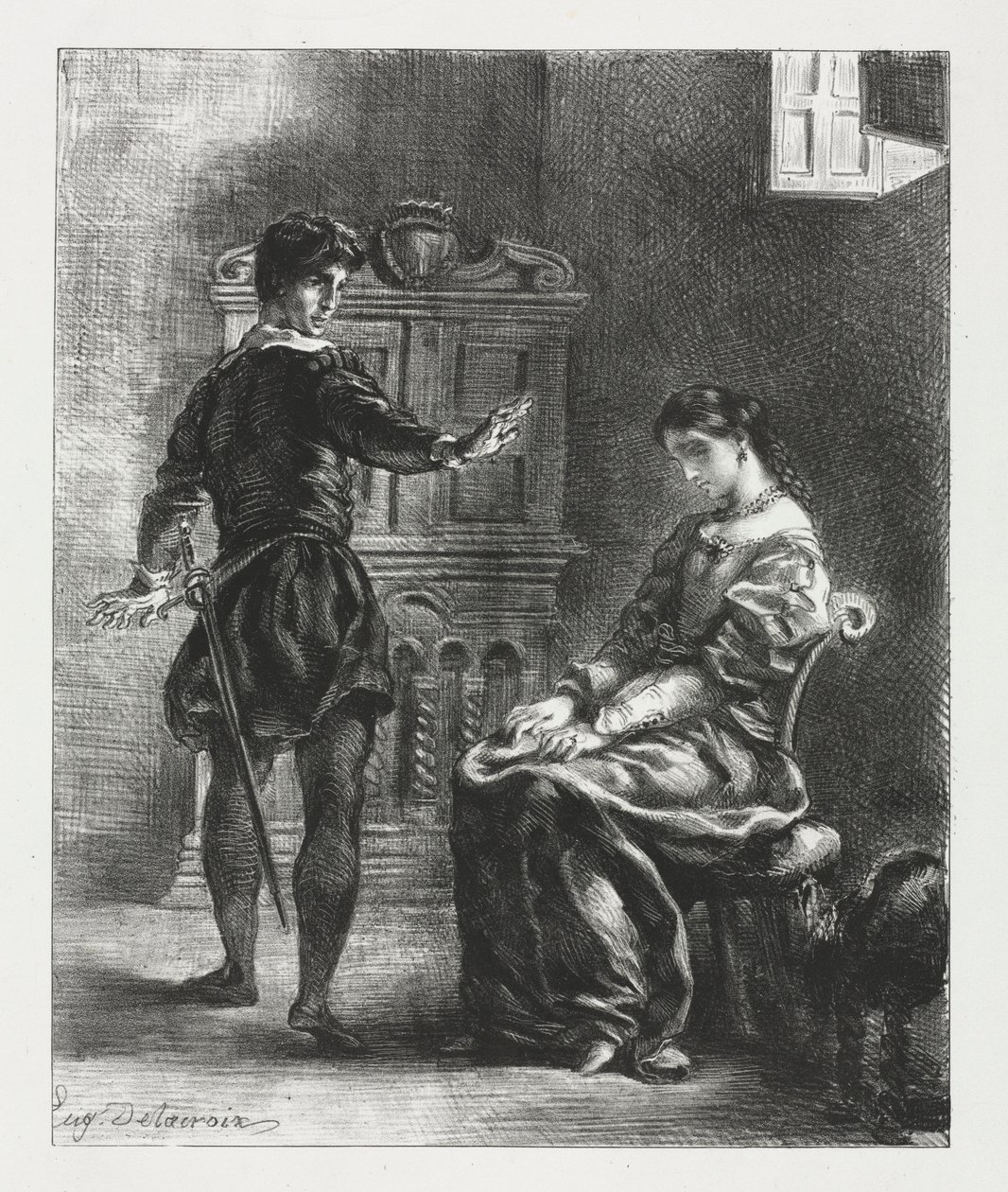 Hamlet: Hamlet a Ofélie, 1834. od Ferdinand Victor Eugene Delacroix