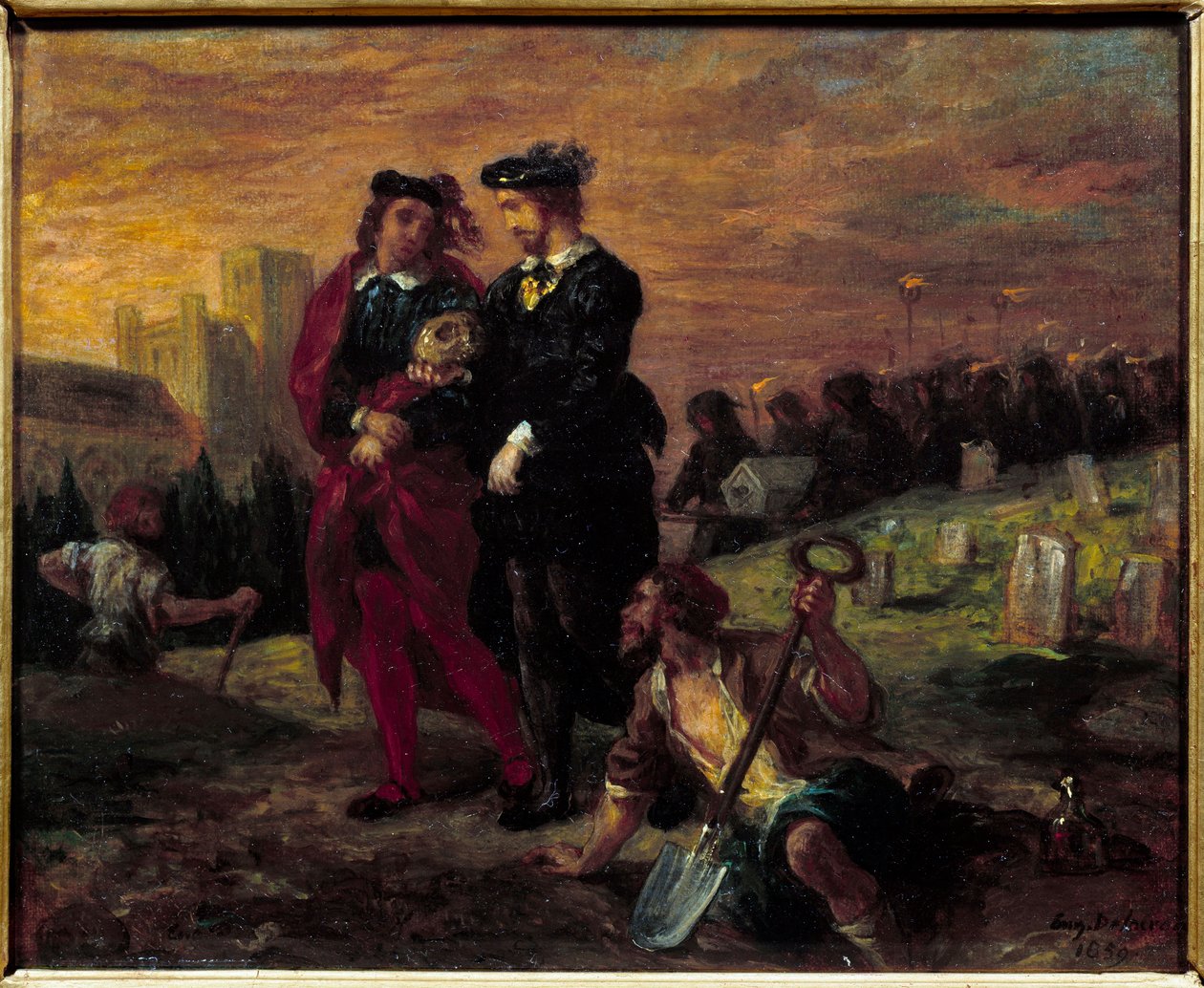 Hamlet a Horatio na hřbitově. V. dějství hry Williama Shakespeara „Hamlet“. Obraz Eugene Delacroix (1798-1863) Ec. Fr. od Ferdinand Victor Eugene Delacroix
