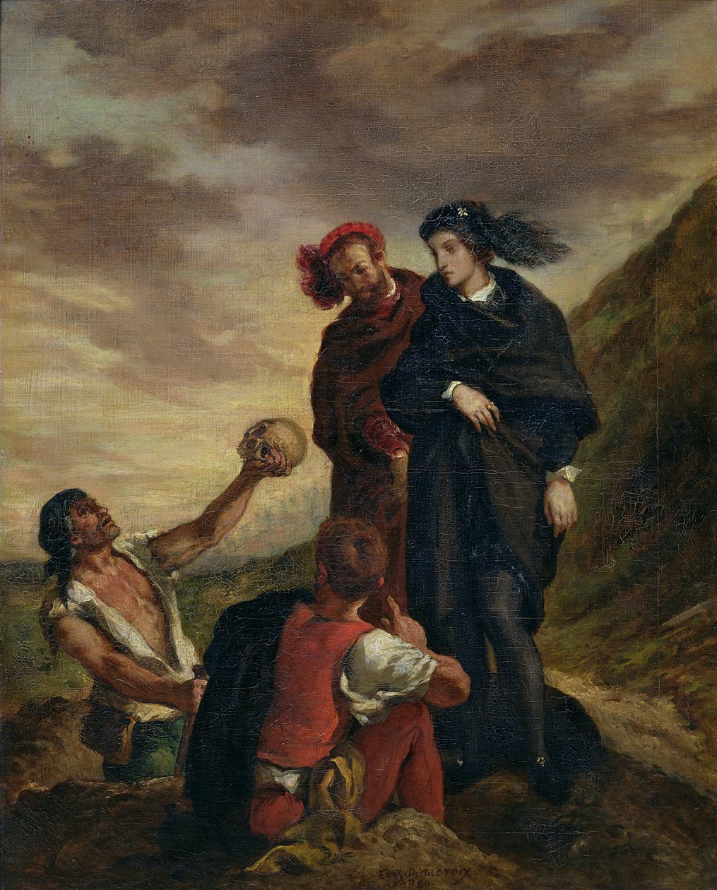 Hamlet a Horatio na hřbitově, ze scény 1, V. dějství 