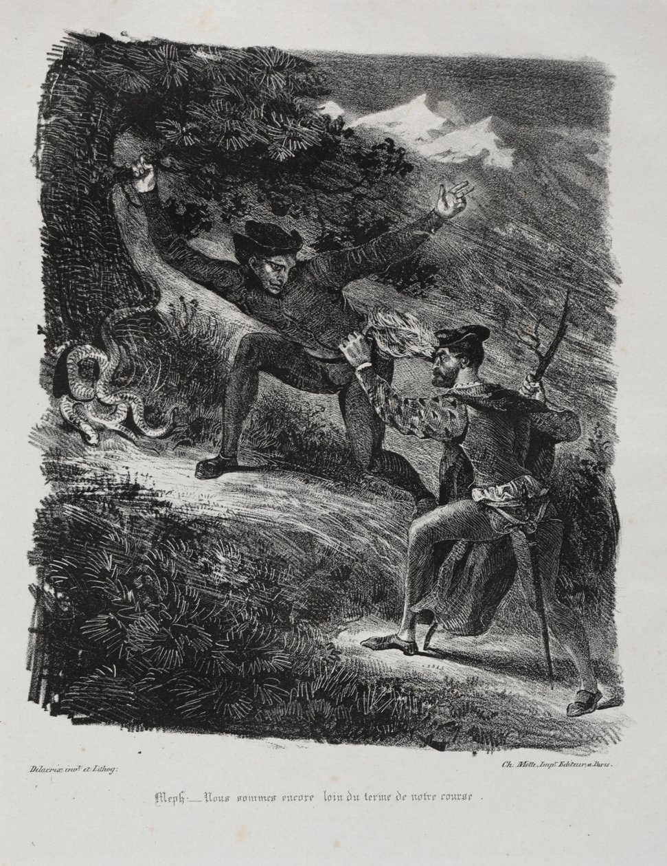 Ilustrace pro Faust: Faust a Méphistophélés v horách Hartz, 1828. od Ferdinand Victor Eugene Delacroix