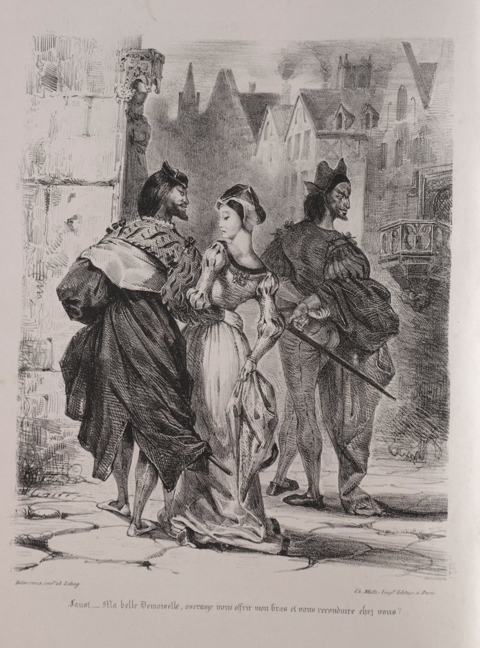 Ilustrace pro Fausta: Faust se snaží přilákat Marguerite, 1828. od Ferdinand Victor Eugene Delacroix