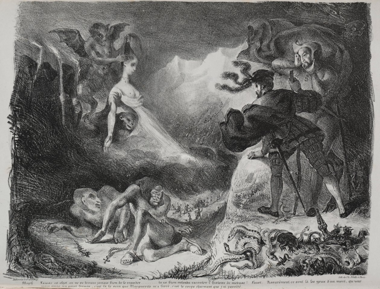 Ilustrace k Faustovi: Faustovi se zjevuje stín Marguerites, 1828. od Ferdinand Victor Eugene Delacroix