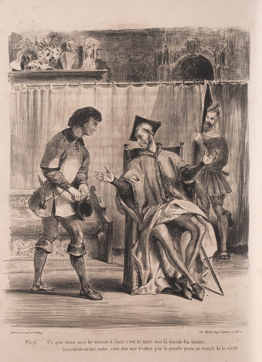 Ilustrace pro Fausta: Méphistophélé přijímá školáka, 1828. od Ferdinand Victor Eugene Delacroix