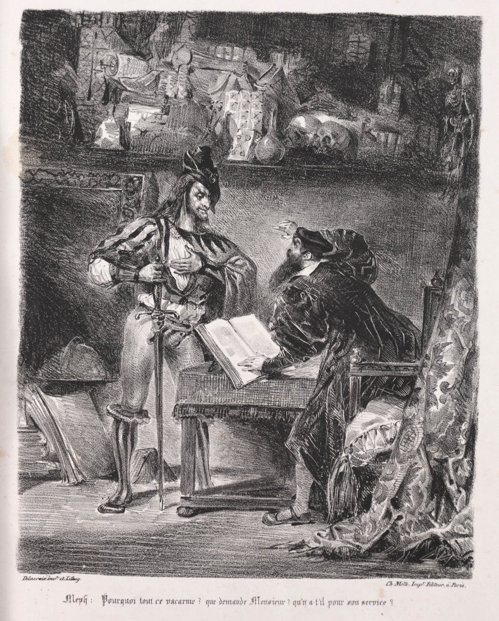 Ilustrace pro Fausta: Méphistophélés navštěvuje Fausta, 1828. od Ferdinand Victor Eugene Delacroix