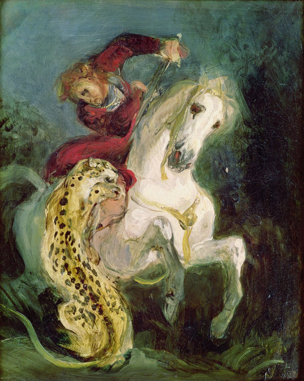 Jaguar útočí na jezdce, kolem roku 1855 od Ferdinand Victor Eugene Delacroix