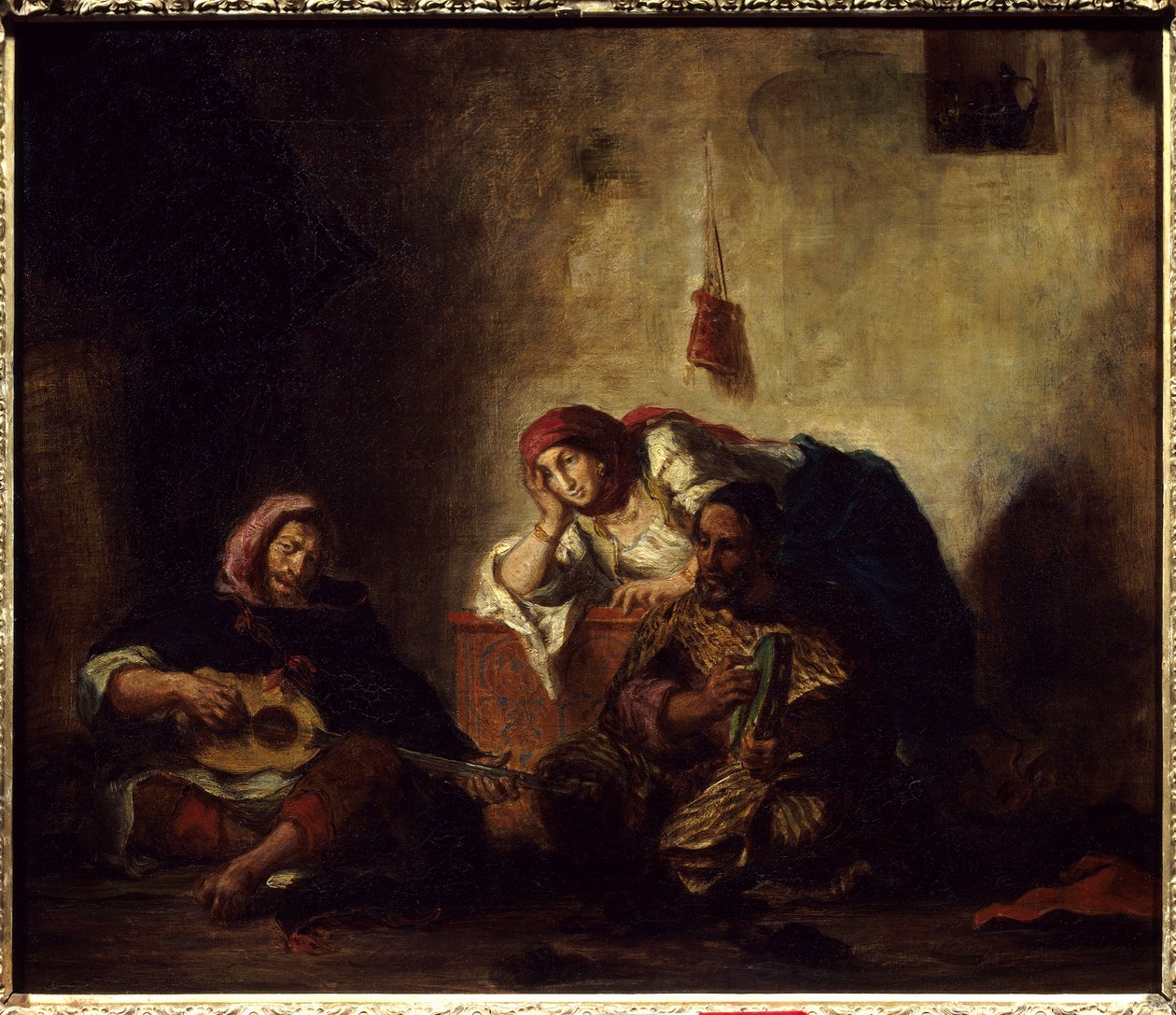 Židovští hudebníci v Mogadoru (dřívější název Essaouira) v Maroku Malba Eugena Delacroixe 1798-1863) 1847 Ne. 0,46x0,55 m Paříž, Musee du Louvre. od Ferdinand Victor Eugene Delacroix