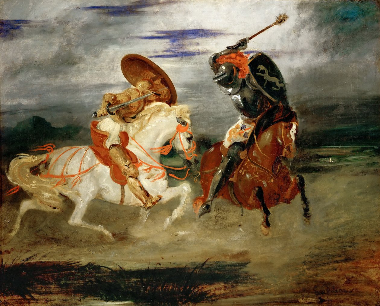 Rytíři bojující na venkově od Ferdinand Victor Eugene Delacroix