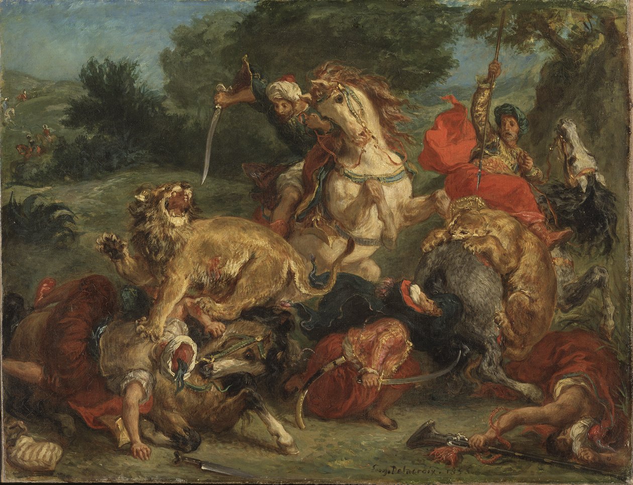 La chasse au lion - Lov lva, Delacroix, Eugene (1798-1863). Olej na plátně od Ferdinand Victor Eugene Delacroix