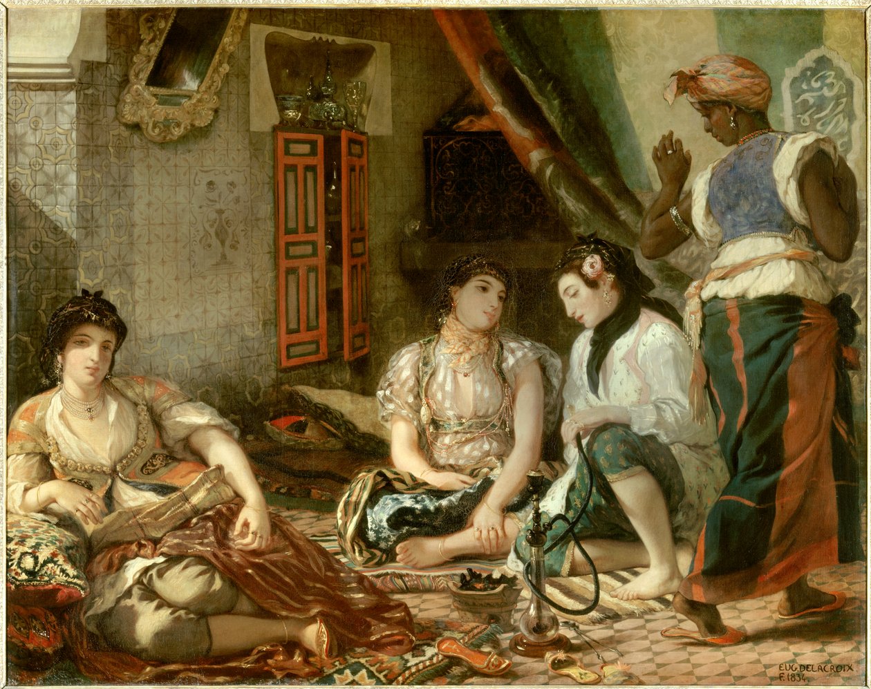 Alžírské ženy v jejich bytě Obraz Eugene Delacroix (1798-1863) 1834 Ne. 1,80 x 2,29 m Paříž. Muzeum Louvre od Ferdinand Victor Eugene Delacroix