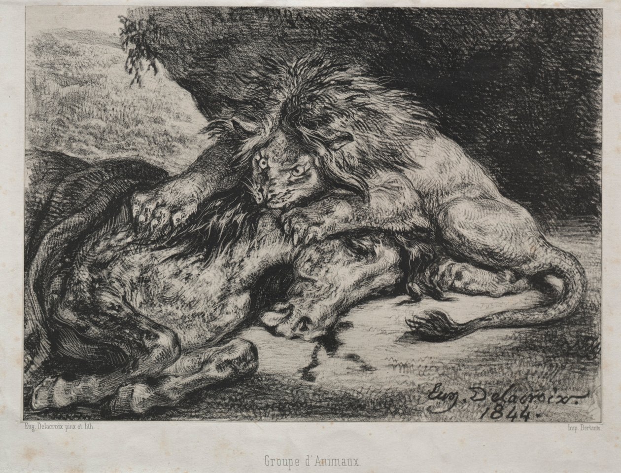 Lev požírající koně, 1844. od Ferdinand Victor Eugene Delacroix