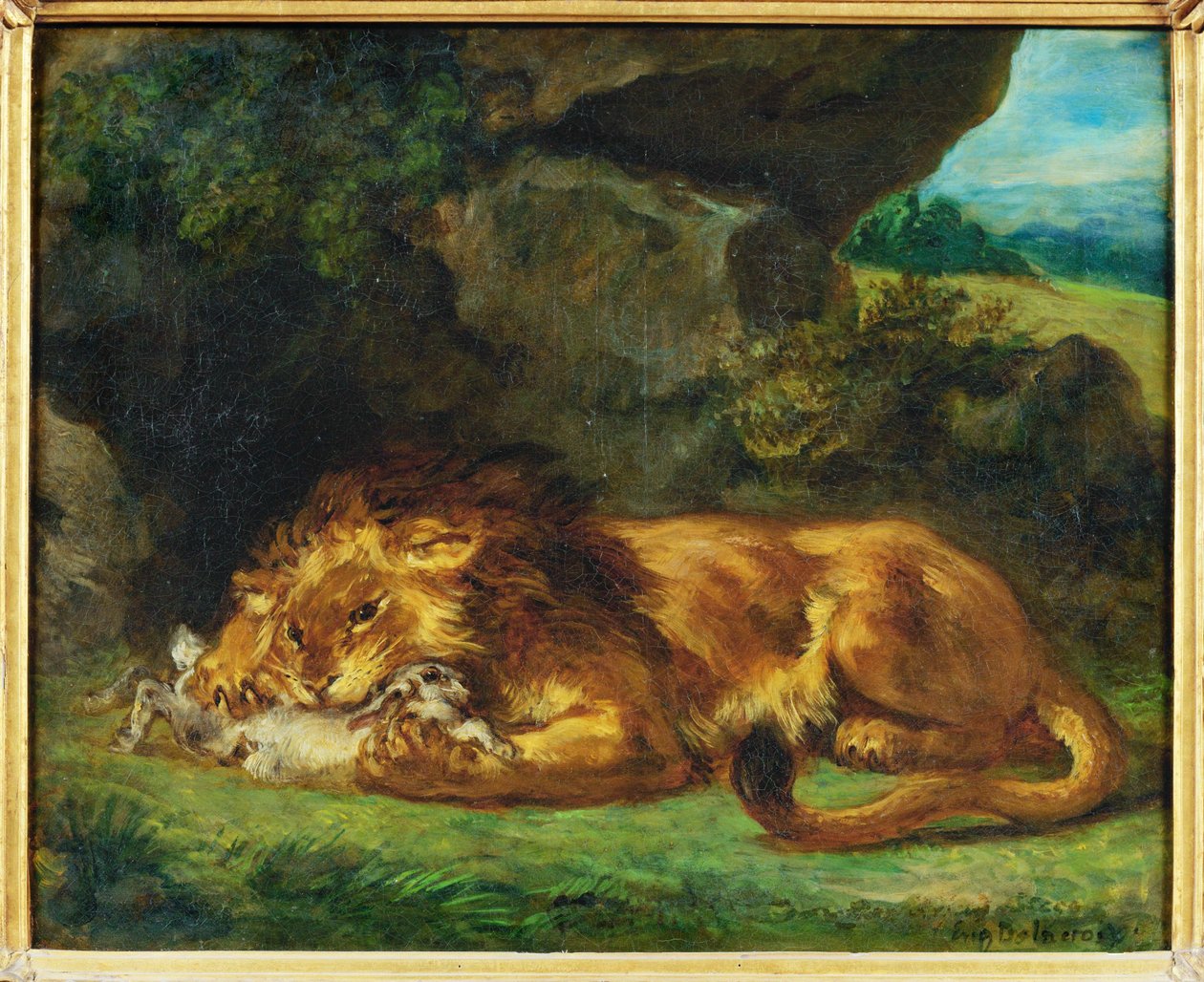 Lev požírá zajíce - lev požírá zajíce... od Ferdinand Victor Eugene Delacroix