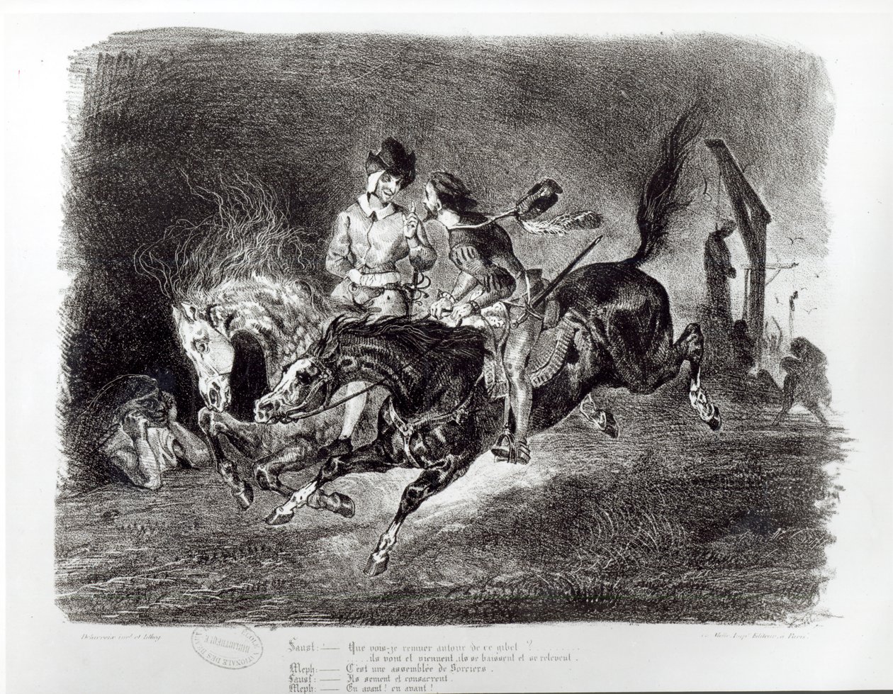 Mefistofeles a Faust jedou nocí, ilustrace k Goethovu Faustovi, 1828 od Ferdinand Victor Eugene Delacroix