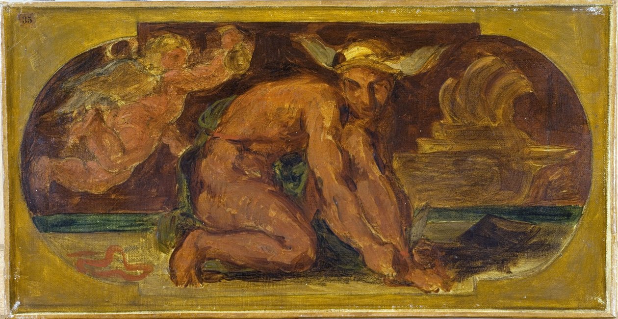 Mercure: skica pro Salon de la Paix v Hôtel de Ville, Paříž, mezi lety 1849 a 1852 (olej na plátně) od Ferdinand Victor Eugene Delacroix