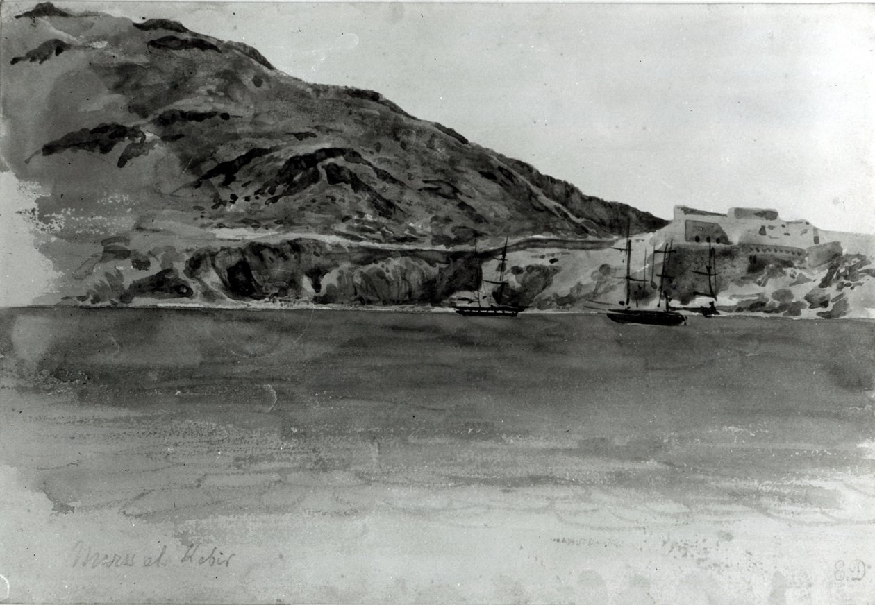 Mers El-Kebir, Alžírsko (wc na papíře) (černobílá fotografie) od Ferdinand Victor Eugene Delacroix