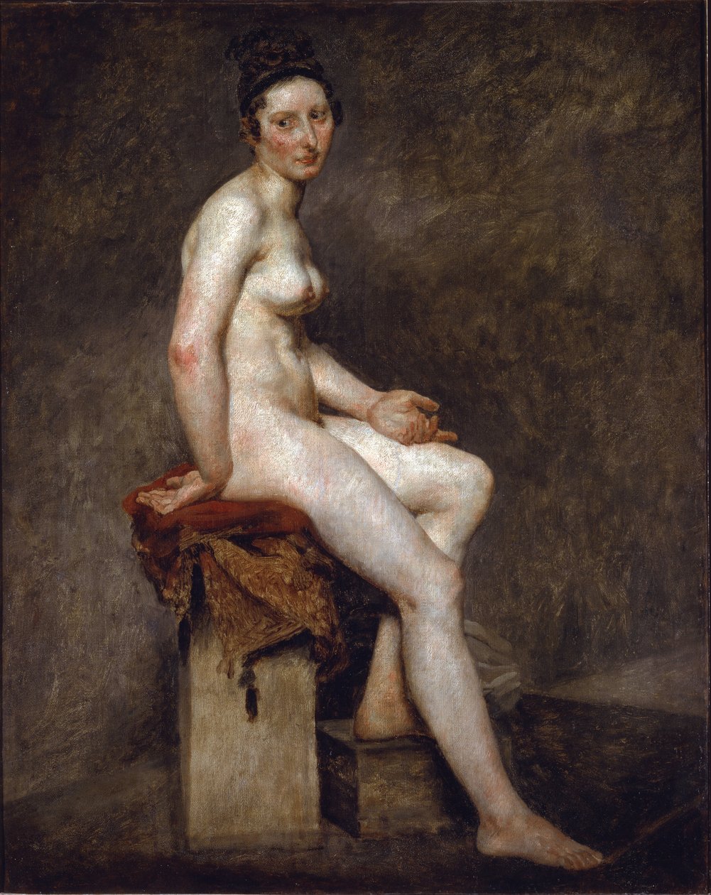 Nahá sedící říká Slečna Rose - Olej na plátně od Ferdinand Victor Eugene Delacroix