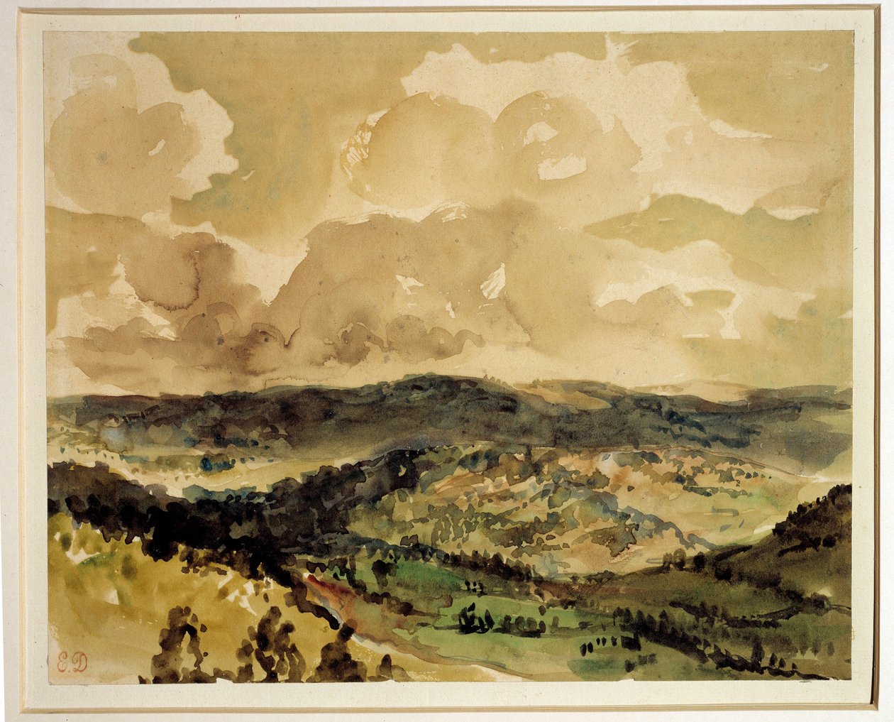 Panoramatický pohled na zalesněné kopce kolem Croze Akvarel od Eugene Delacroix (1798-1863) Kolem 1855 Sun. 0,21 x 0,26 m Paříž. muzeum Louvre od Ferdinand Victor Eugene Delacroix