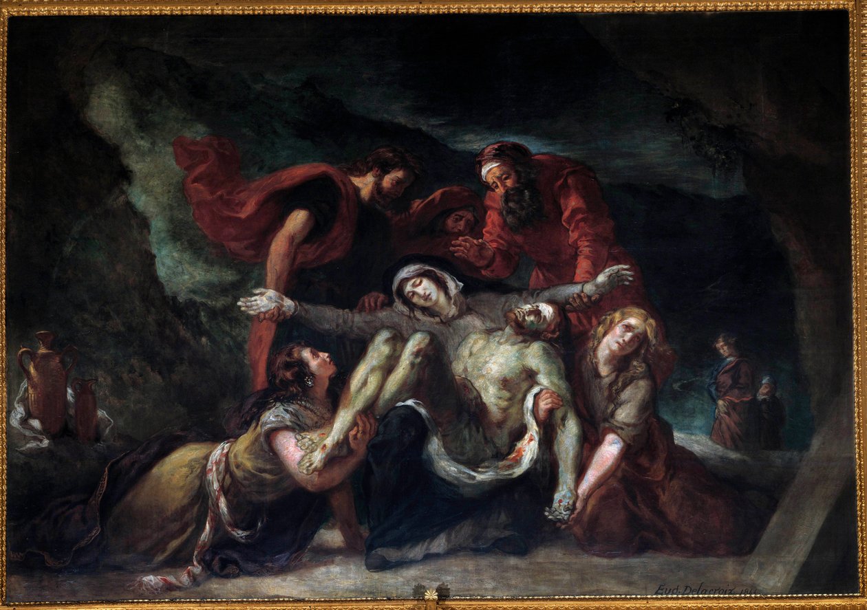 Pieta nebo „“ Deploration““ Obraz Eugene Delacroix (1798-1863) 1844 Sun. 3,55 x 4,75 m Kostel Saint-Denis du Saint-Sacrement v Paříži. od Ferdinand Victor Eugene Delacroix