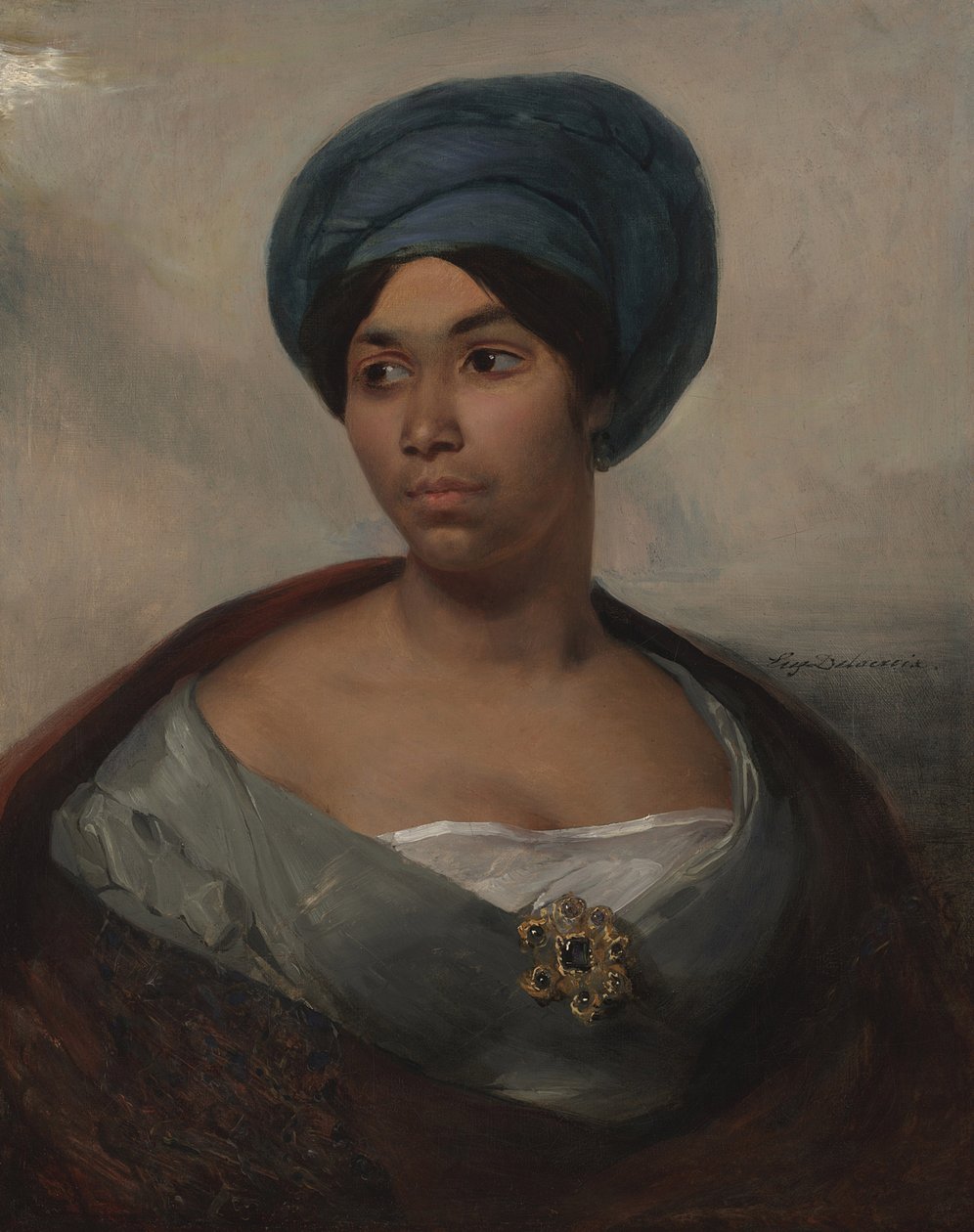 Portrét ženy v modrém turbanu, kolem roku 1827 (olej na plátně) od Ferdinand Victor Eugene Delacroix