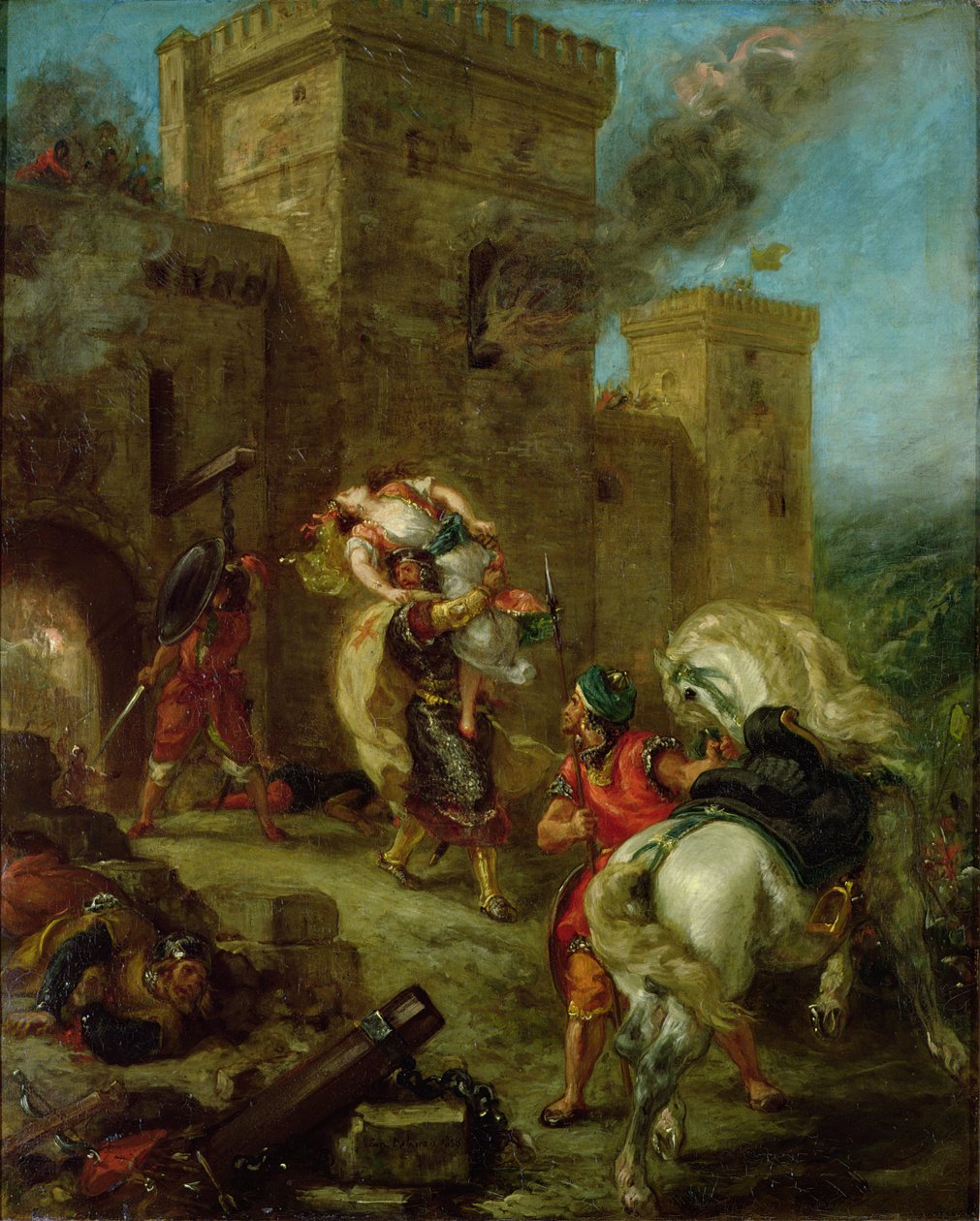Rebecca unesená templářem, Sir Brian de Bois-Guilbert od Ferdinand Victor Eugene Delacroix