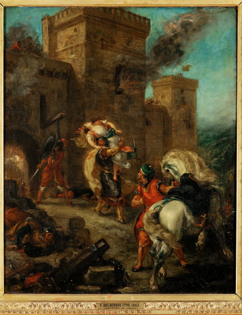 Rebeka unesená templářem během plenění hradu Frondeboeuf - Rebeka znásilněná templářem během ... od Ferdinand Victor Eugene Delacroix