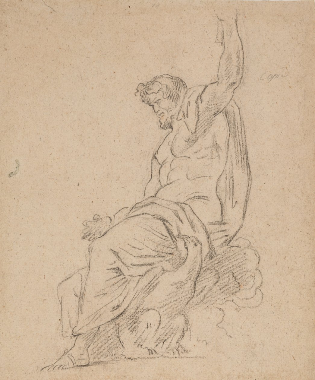 Recto: Sedící postava muže, možná Jupitera, na orlovi, vzpínajícího se levou rukou od Ferdinand Victor Eugene Delacroix
