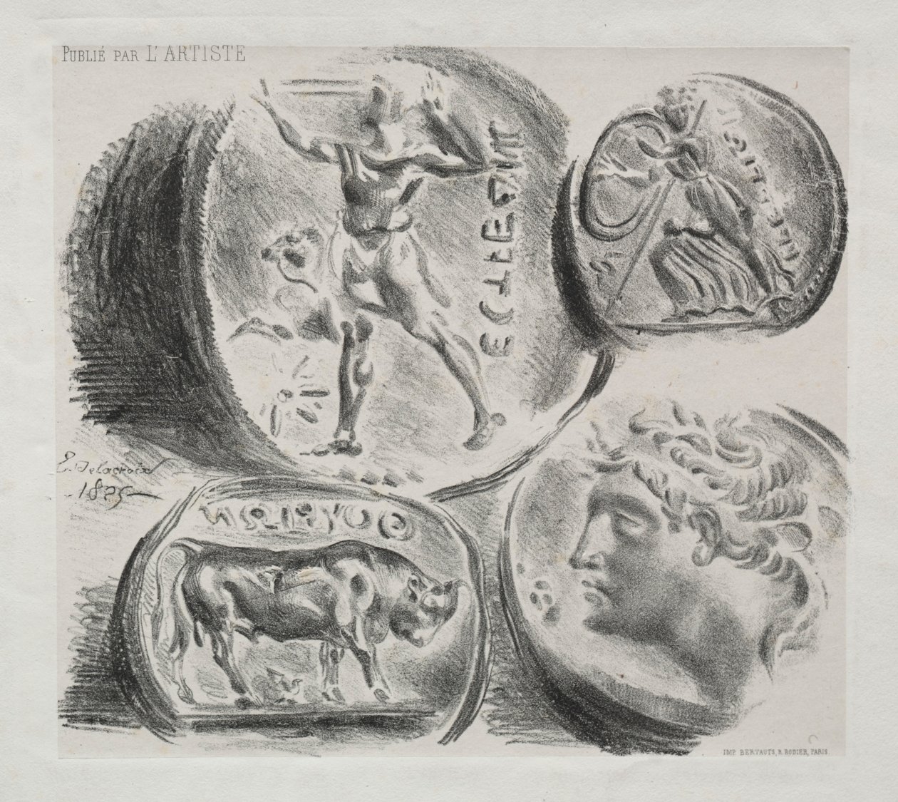 List se čtyřmi starožitnými medailemi, 1825. od Ferdinand Victor Eugene Delacroix