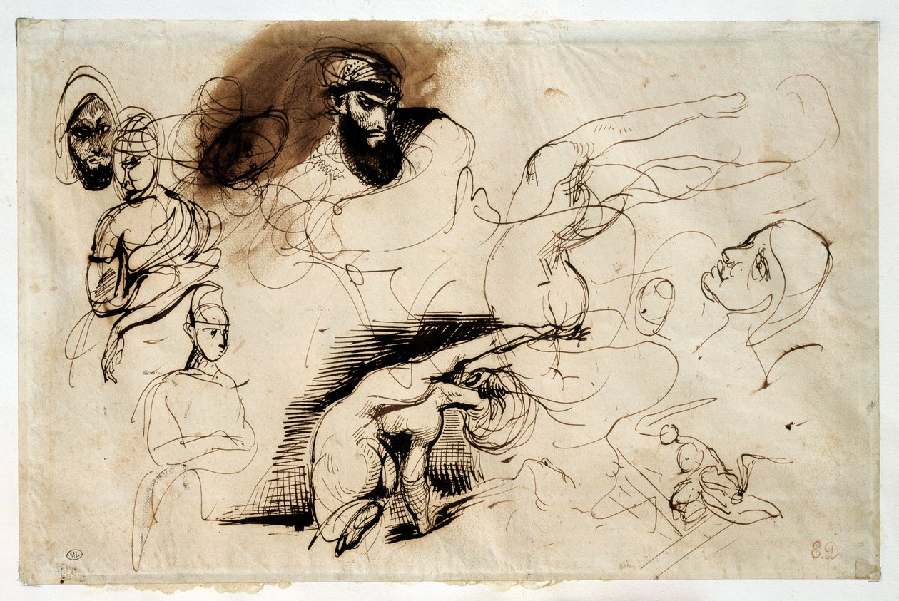 Studie na smrt Sardanapale. Kresba Eugene Delacroix (1798-1863) od Ferdinand Victor Eugene Delacroix