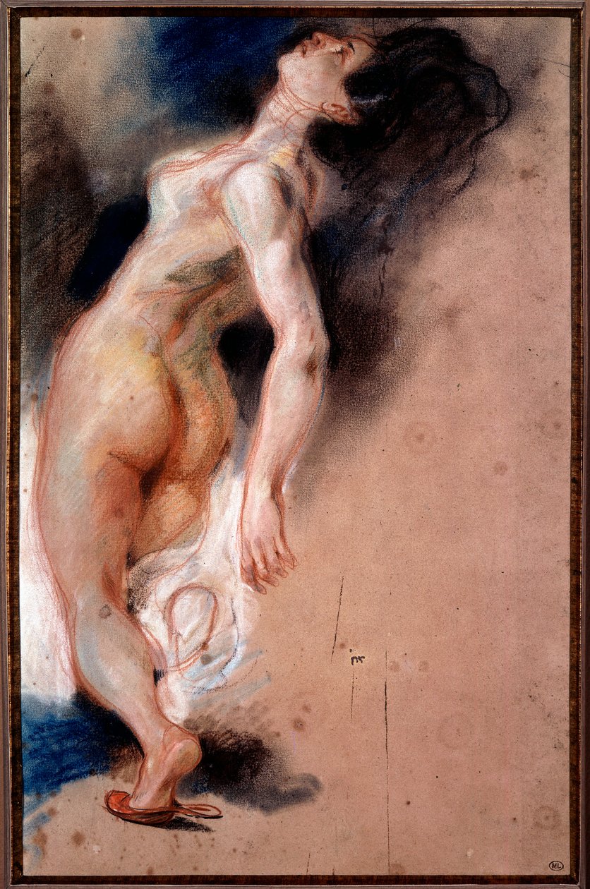 Studie nahé ženy převrácené zpět; studie otroka pro „Smrt Sardanapale““ od Ferdinand Victor Eugene Delacroix