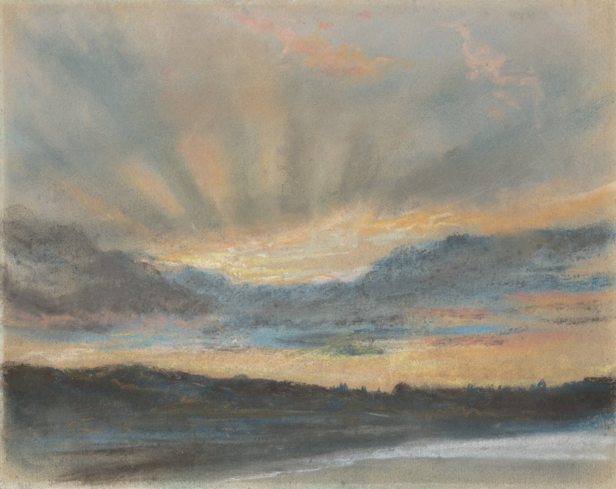 Západ slunce, cca 1850 (pastel na papíře připevněný na desce) od Ferdinand Victor Eugene Delacroix