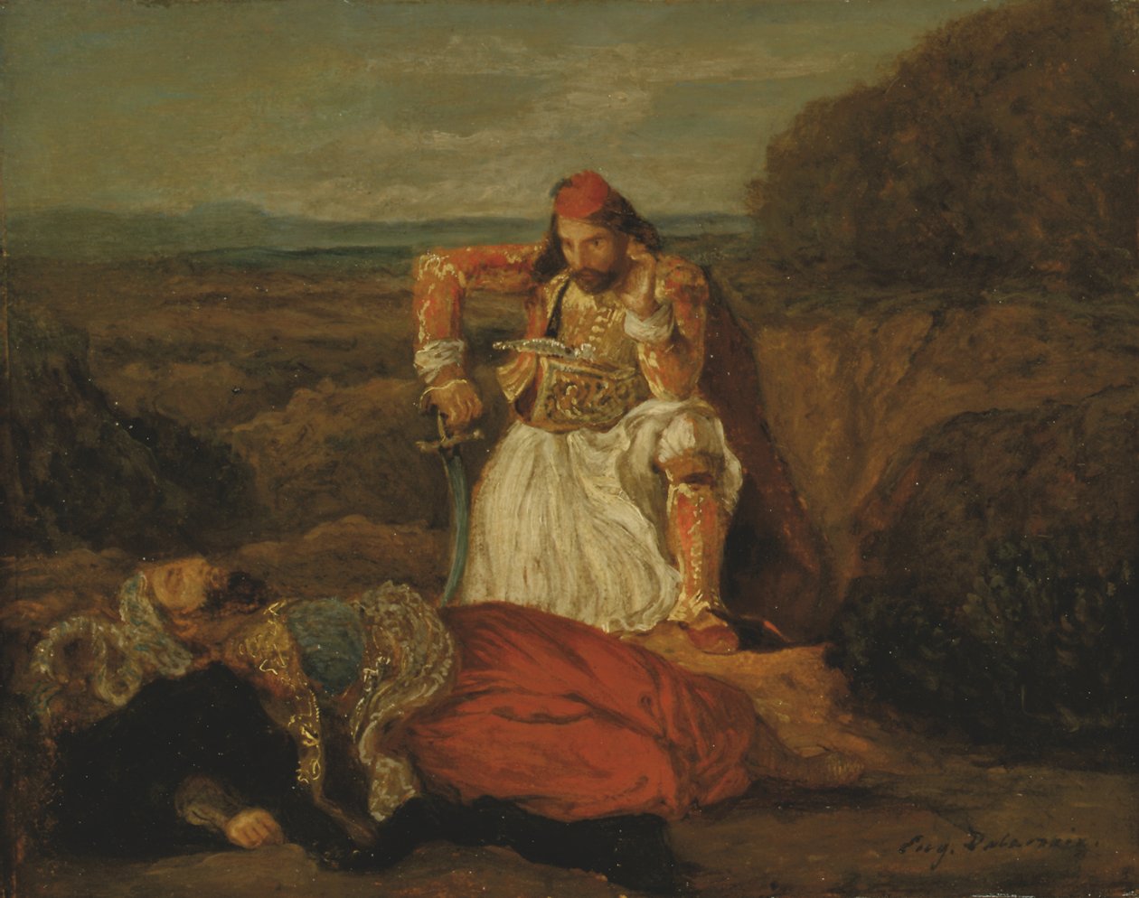 Giaour uvažuje o mrtvém Hassanovi, kolem roku 1829 (olej na plátně) od Ferdinand Victor Eugene Delacroix