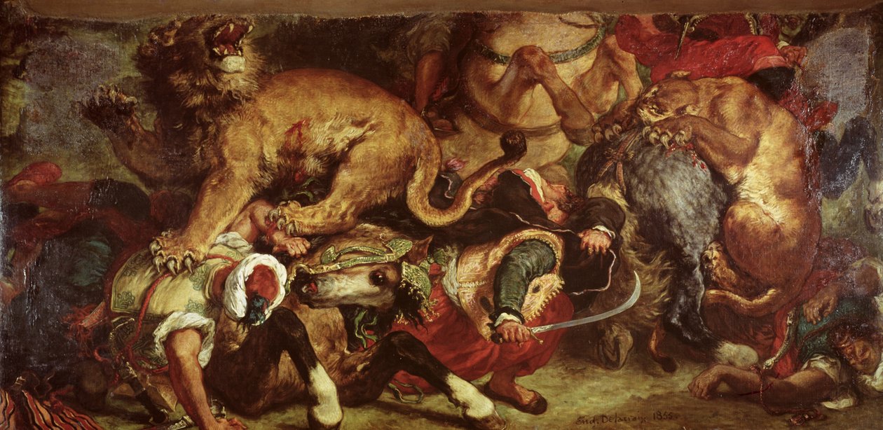 Lov na lva, 1855 od Ferdinand Victor Eugene Delacroix
