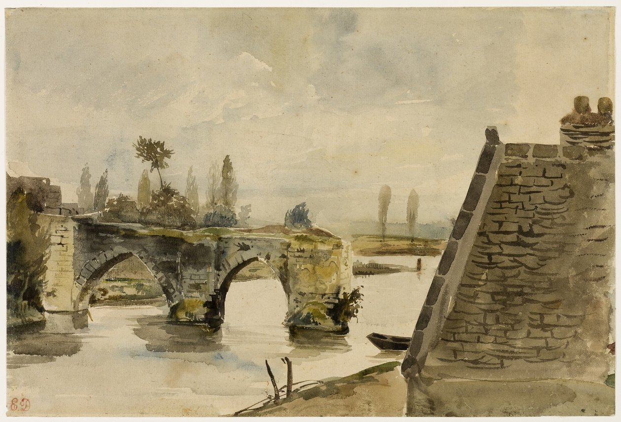 Starý most v Nantes, asi 1827 (akvarel na krémovém papíře) od Ferdinand Victor Eugene Delacroix