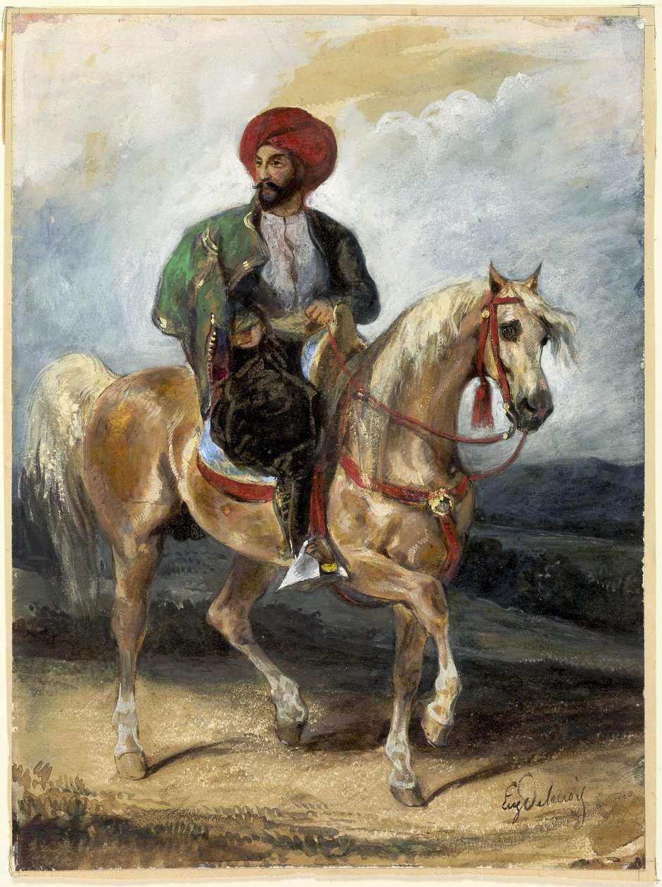 Turecký jezdec, asi 1834 (kvaš a akvarel na papíře) od Ferdinand Victor Eugene Delacroix