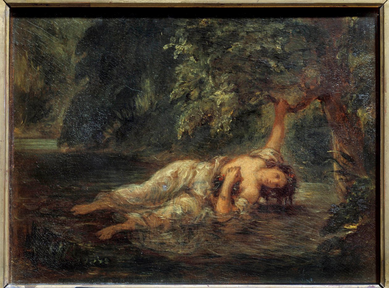 Smrt Ophelie Ilustrace pro „Hamlet“ od Williama Shakespeara. Obraz Eugene Delacroix (1798-1863) Sun. 0,23x0,3m od Ferdinand Victor Eugene Delacroix