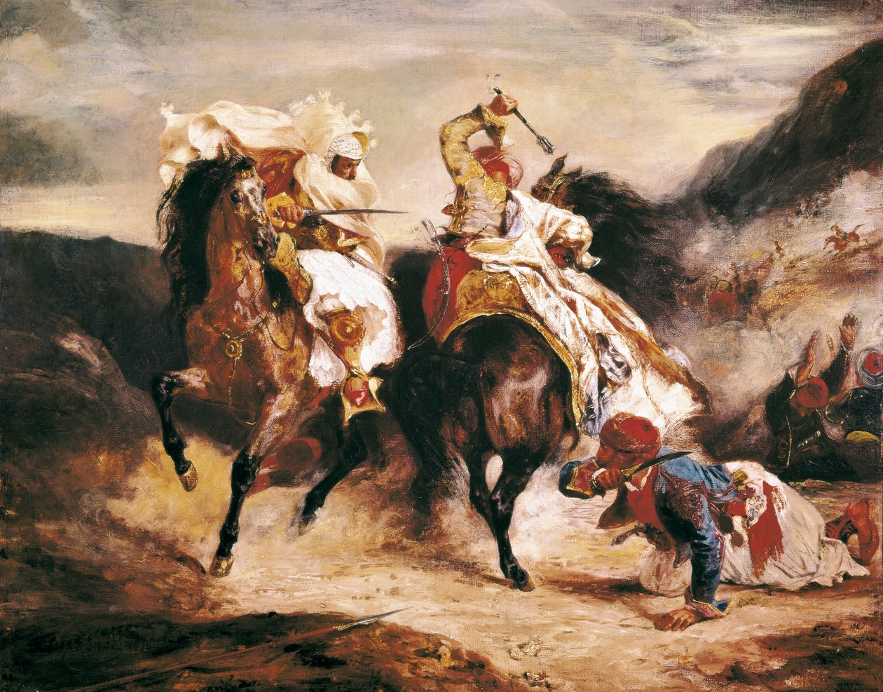 Boj Giaoura a Pashy. Inspirujte se z básně Lorda Byrona „“ Le Giaour “. Orientalismus od Eugena Delacroixe (1798-1863) od Ferdinand Victor Eugene Delacroix