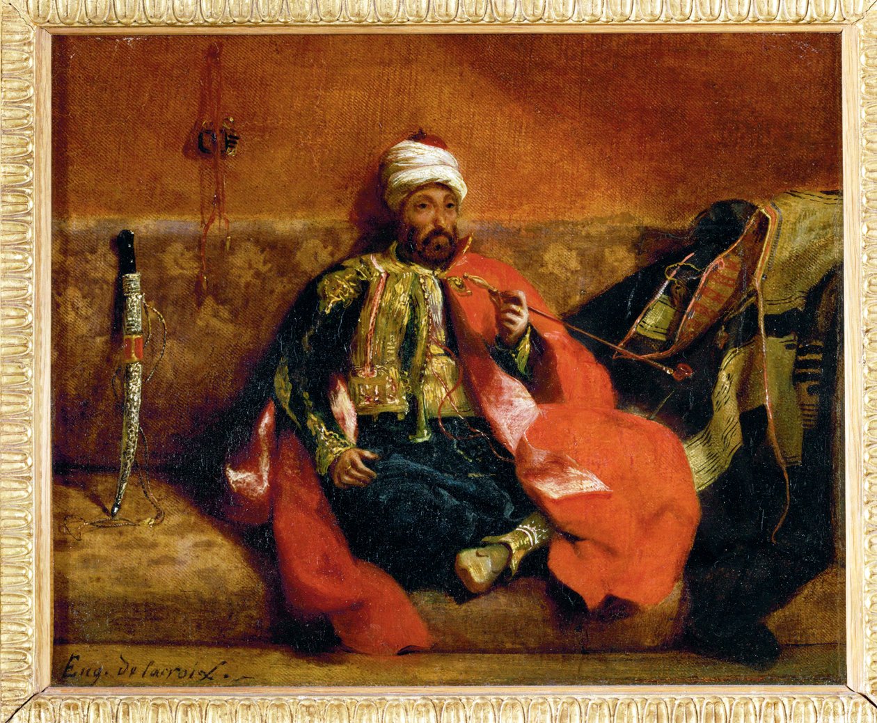 Turk fumant, assis sur un divan - Turek, kouřící na divanu... od Ferdinand Victor Eugene Delacroix