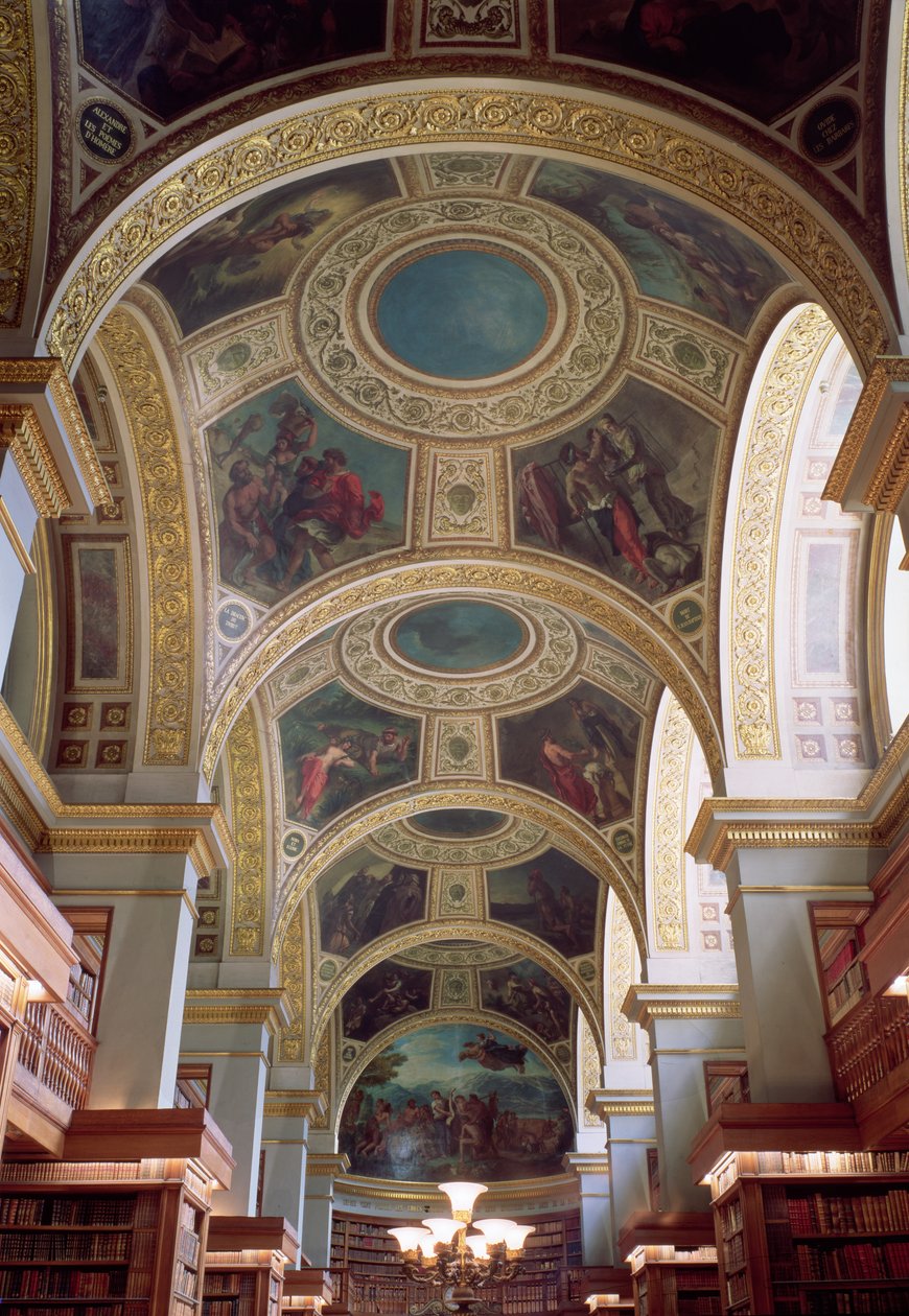 Pohled na kazetový strop knihovny s pozlaceným štukovým rámem kolem spandrelu s biblickými a klasickými výjevy, 1844 od Ferdinand Victor Eugene Delacroix