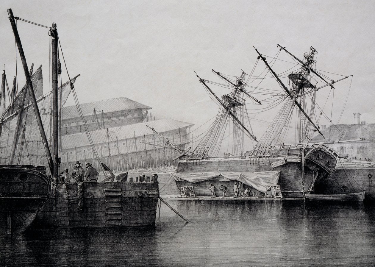Brigantine, litografie Ferdinand Perrot od Ferdinand Victor Perrot