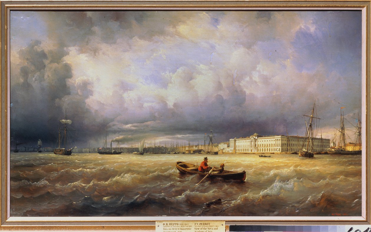 Pohled na Akademii výtvarných umění z Něvy v Petrohradě. Obraz Ferdinanda Victora Perrota (1808-1841), olej na plátně od Ferdinand Victor Perrot