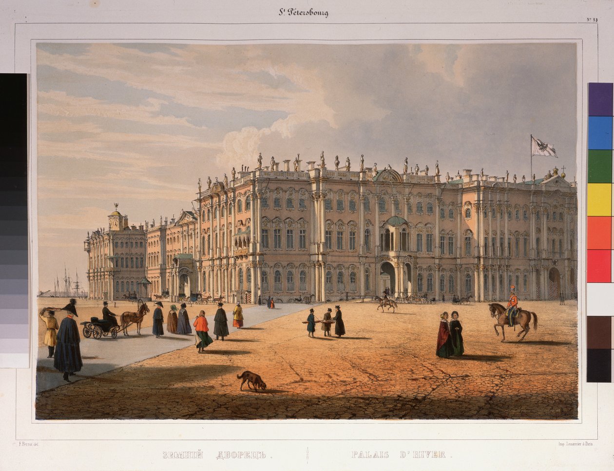 Pohled na Zimní palác v Petrohradu. Dílo Ferdinanda Victora Perrota (1808-1841), litografie a akvarel na papíře od Ferdinand Victor Perrot