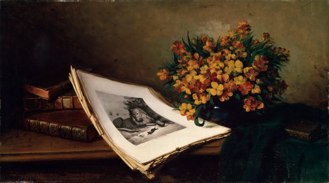 Zátiší s litografií, 19. století od Ferdinand Wagner the elder