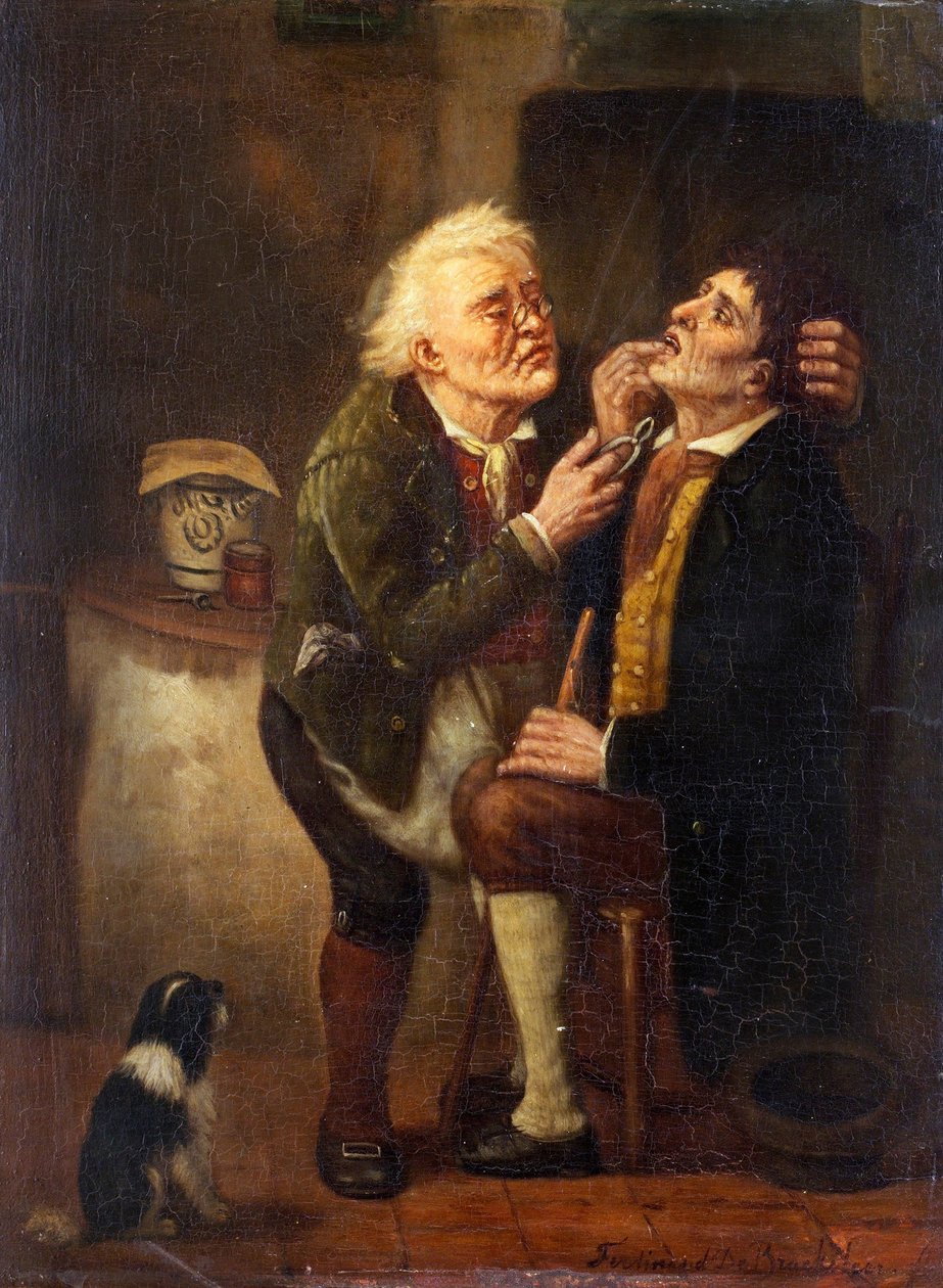U zubaře - Obraz Ferdinanda de Braekeleer staršího (1792-1883), olej na dřevě (39x28,5 cm) od Ferdinand de Braekeleer