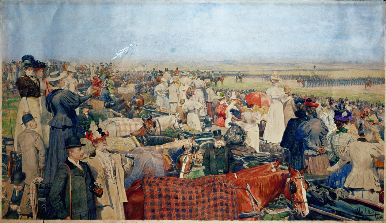 Jarní přehlídka na Schmelzu, největším vídeňském přehlídkovém náměstí... (akvarel) od Ferdinand von Myrbach